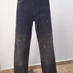 Vaquero ancho azul oscuro con brillo degradado elegante