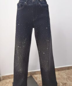 Vaquero ancho azul oscuro con brillo degradado elegante