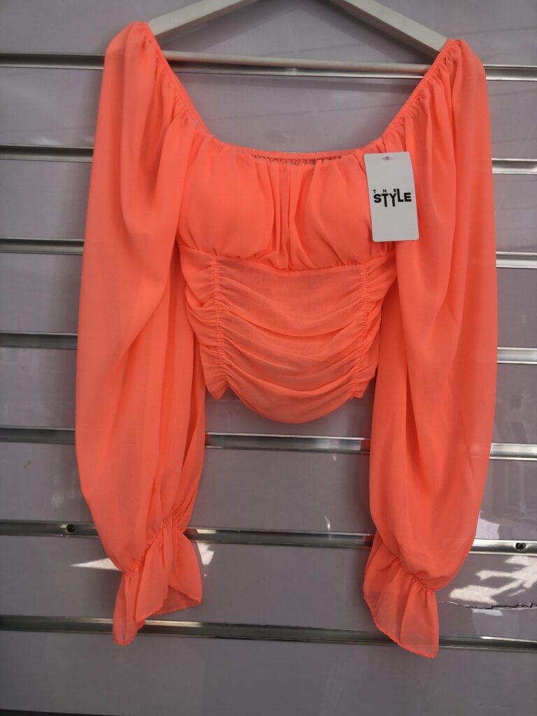 Top gasa fruncido cuello barca volante manga