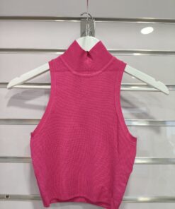 Alternative view of Top de Punto Cuello Medio Corto y Ceñido Fucsia