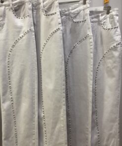 Vaquero Recto Blanco con Tachuelas – Estilo Tendencia Mujer