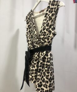 Alternative view of Jersey animal print beige con escote en V y lazada cintura