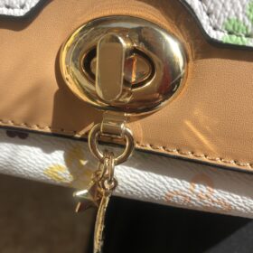 Bolso trébol blanco pequeño con broche dorado
