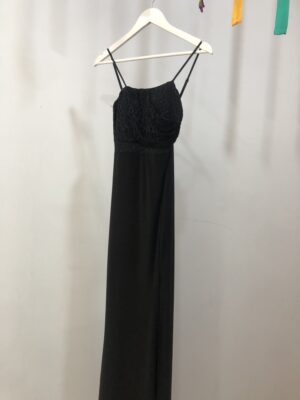 Vestido Largo Negro Elegante con Fruncido pecho