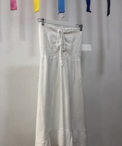 Vestido blanco de algodón fruncido convertible verano