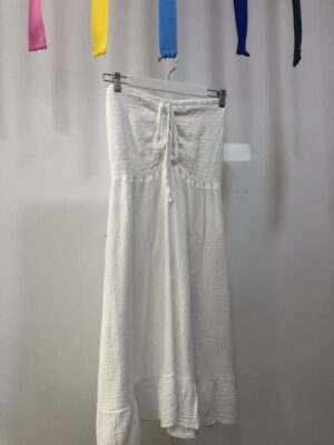 Vestido blanco de algodón fruncido convertible verano