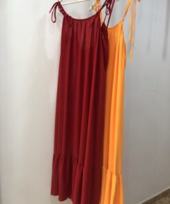 Vestido versase largo rojo/naranja fluido verano mujer