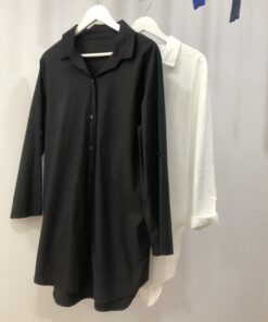 Alternative view of Camisa Básica Larga de Algodón con Elastano – Blanco y Negro