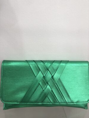Bolso de fiesta verde metalizado estilo triangular