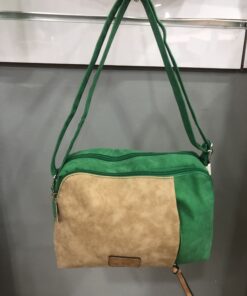Bolso seraje verde y camel cuadrado tipo bandolera