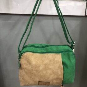 Bolso seraje verde y camel cuadrado tipo bandolera