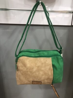 Bolso seraje verde y camel cuadrado tipo bandolera