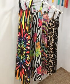 Vestido largo estampado fluido con bolsillos