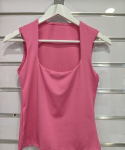 Top Rosa de Escote Cuadrado y Tirante Ancho