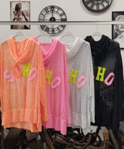 Alternative view of Camiseta calada oversize con capucha y letras flúor