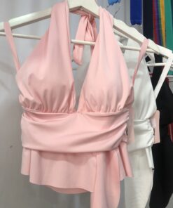 Alternative view of Top halter fruncido corto sensual mujer verano