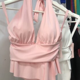 Top halter fruncido corto sensual mujer verano