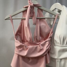 Top halter fruncido corto sensual mujer verano