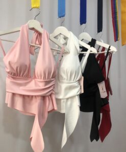 Top halter fruncido corto sensual mujer verano