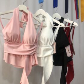 Top halter fruncido corto sensual mujer verano