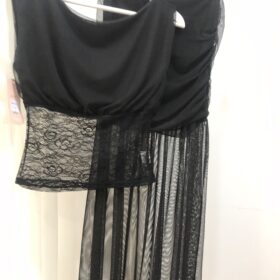 Conjunto falda y top de gasa negro y blanco elegante