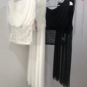 Conjunto falda y top de gasa negro y blanco elegante
