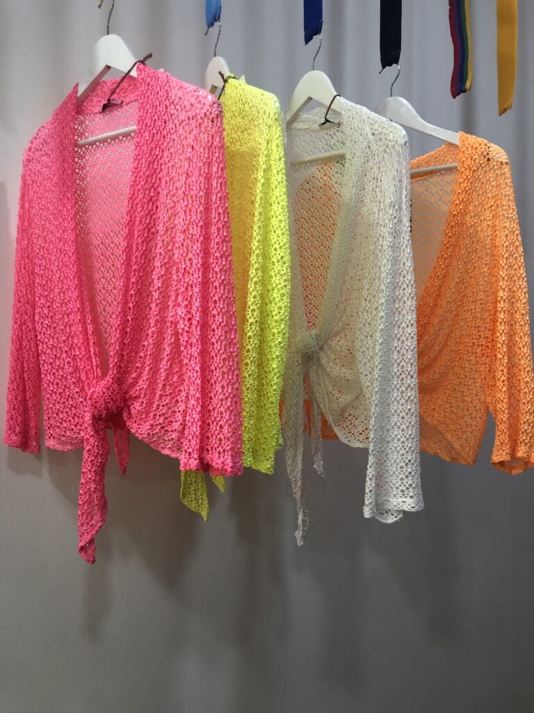 Rebeca corta calada flúor de algodón – look verano