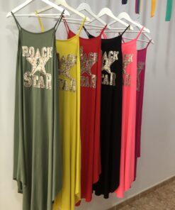Vestido largo tirantes estrella dorado cómodo y elegante