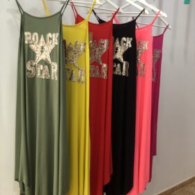 Vestido largo tirantes estrella dorado cómodo y elegante