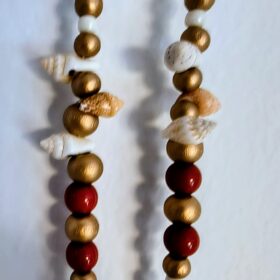 Collar Estrella de Mar y Conchas Dorado Bronce con Rojo