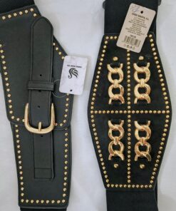 Alternative view of Cinturón Elástico Negro con Hebillas Doradas para Mujer