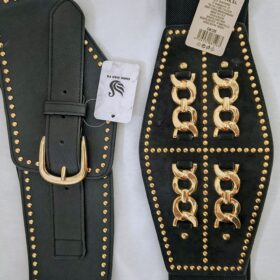 Cinturón Elástico Negro con Hebillas Doradas para Mujer
