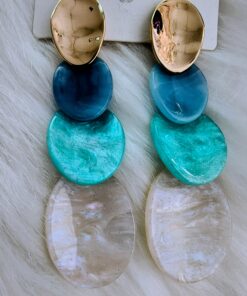 Pendientes Tricolor Largos Beige, Turquesa y Azul Elegantes