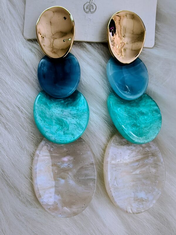 Pendientes Tricolor Largos Beige, Turquesa y Azul Elegantes