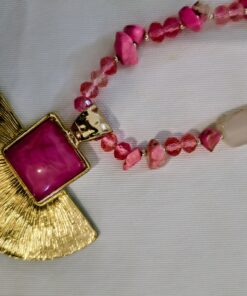 Collar de Nácar Rosa Fucsia con Piedras Originales Ajustable