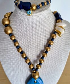 Collar de Madera Azul con Pez y Conchas | Estilo Veraniego