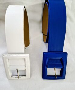 Cinturón Ancho de Polipiel con Hebilla XL – Blanco y Azul
