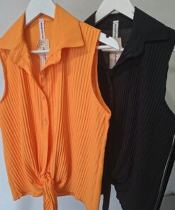 Camisa Naranja con Nudo Delantero Sin Mangas Talla Única