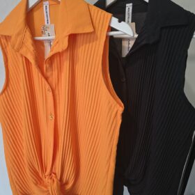 Camisa Naranja con Nudo Delantero Sin Mangas Talla Única