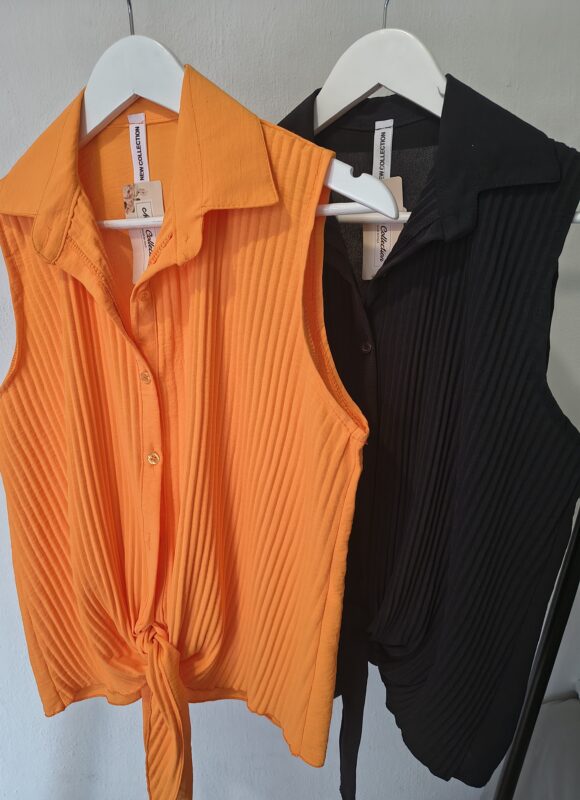 Camisa Naranja con Nudo Delantero Sin Mangas Talla Única