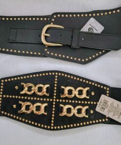 Cinturón Elástico Negro con Hebillas Doradas para Mujer