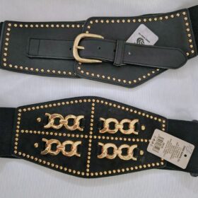 Cinturón Elástico Negro con Hebillas Doradas para Mujer