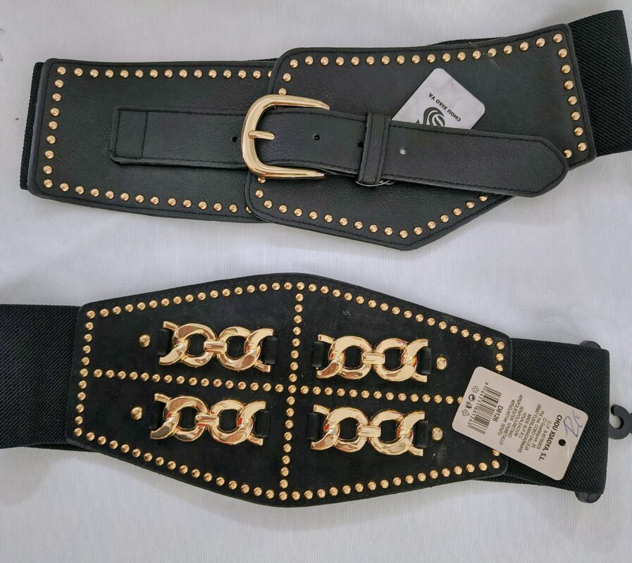 Cinturón Elástico Negro con Hebillas Doradas para Mujer