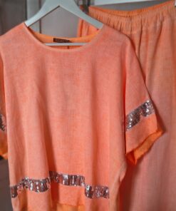Conjunto Naranja Flúor con Lentejuelas Plata Oversize