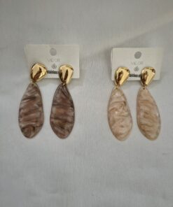 Pendientes Largos Efecto Mármol Gota Beige y Marrón