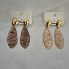 Pendientes Largos Efecto Mármol Gota Beige y Marrón