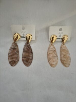 Pendientes Largos Efecto Mármol Gota Beige y Marrón