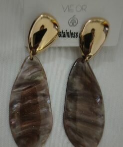 Alternative view of Pendientes Largos Efecto Mármol Gota Beige y Marrón