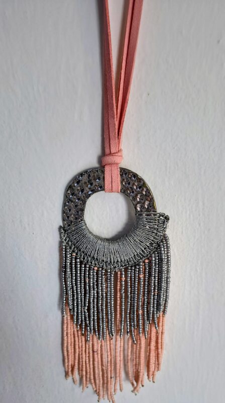 Collar de Canutillos Rosa Palo, Gris y Plata Original
