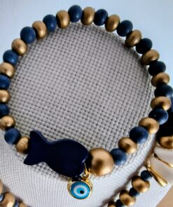 Alternative view of Collar de Madera Azul con Pez y Conchas | Estilo Veraniego